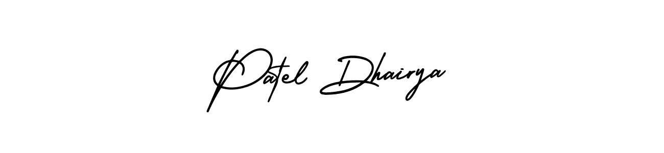 You should practise on your own different ways (AmerikaSignatureDemo-Regular) to write your name (Patel Dhairya) in signature. don't let someone else do it for you. Patel Dhairya signature style 3 images and pictures png