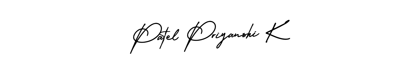 The best way (AmerikaSignatureDemo-Regular) to make a short signature is to pick only two or three words in your name. The name Patel Priyanshi K include a total of six letters. For converting this name. Patel Priyanshi K signature style 3 images and pictures png