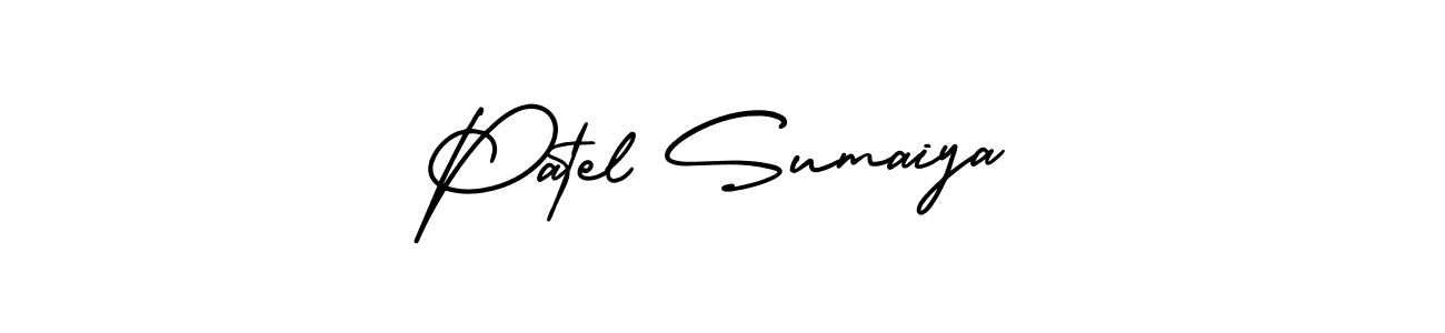 The best way (AmerikaSignatureDemo-Regular) to make a short signature is to pick only two or three words in your name. The name Patel Sumaiya include a total of six letters. For converting this name. Patel Sumaiya signature style 3 images and pictures png