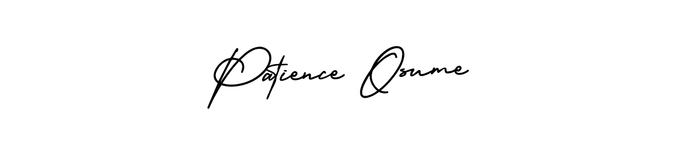 How to make Patience Osume name signature. Use AmerikaSignatureDemo-Regular style for creating short signs online. This is the latest handwritten sign. Patience Osume signature style 3 images and pictures png