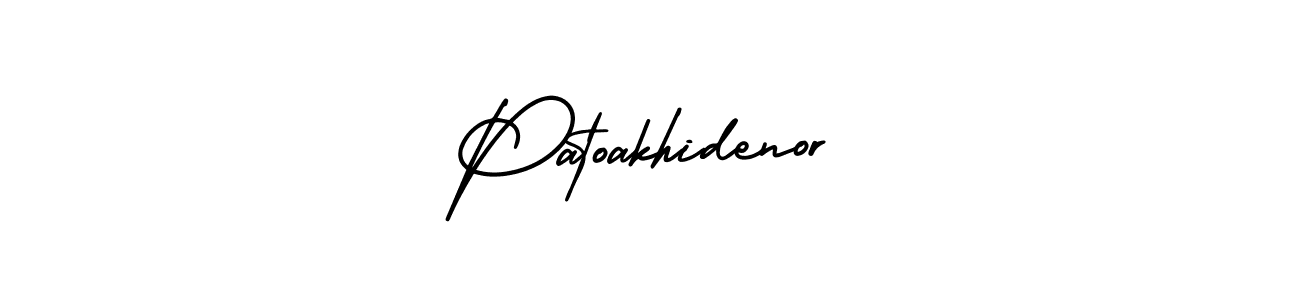 The best way (AmerikaSignatureDemo-Regular) to make a short signature is to pick only two or three words in your name. The name Patoakhidenor include a total of six letters. For converting this name. Patoakhidenor signature style 3 images and pictures png