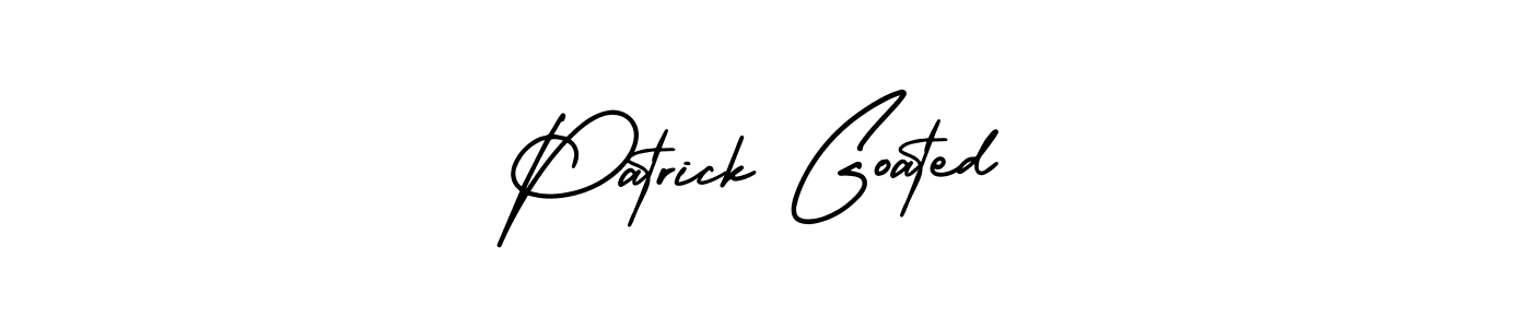 You should practise on your own different ways (AmerikaSignatureDemo-Regular) to write your name (Patrick Goated) in signature. don't let someone else do it for you. Patrick Goated signature style 3 images and pictures png