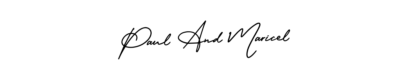 This is the best signature style for the Paul And Maricel name. Also you like these signature font (AmerikaSignatureDemo-Regular). Mix name signature. Paul And Maricel signature style 3 images and pictures png