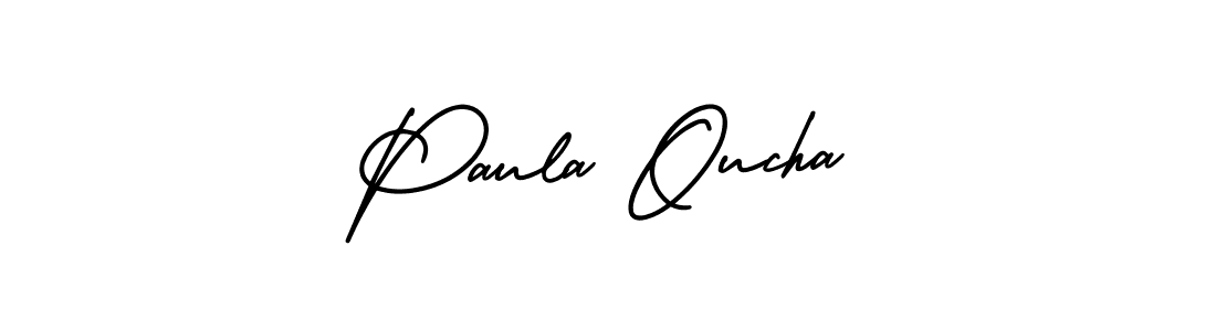 You should practise on your own different ways (AmerikaSignatureDemo-Regular) to write your name (Paula Oucha) in signature. don't let someone else do it for you. Paula Oucha signature style 3 images and pictures png