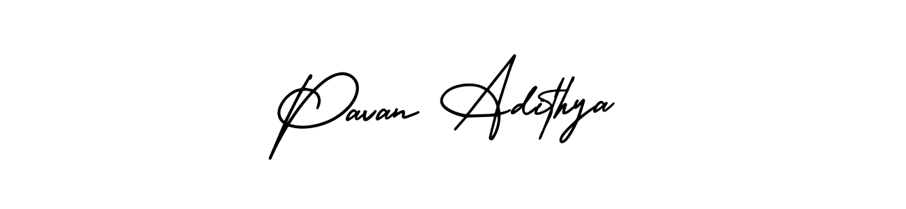 The best way (AmerikaSignatureDemo-Regular) to make a short signature is to pick only two or three words in your name. The name Pavan Adithya include a total of six letters. For converting this name. Pavan Adithya signature style 3 images and pictures png