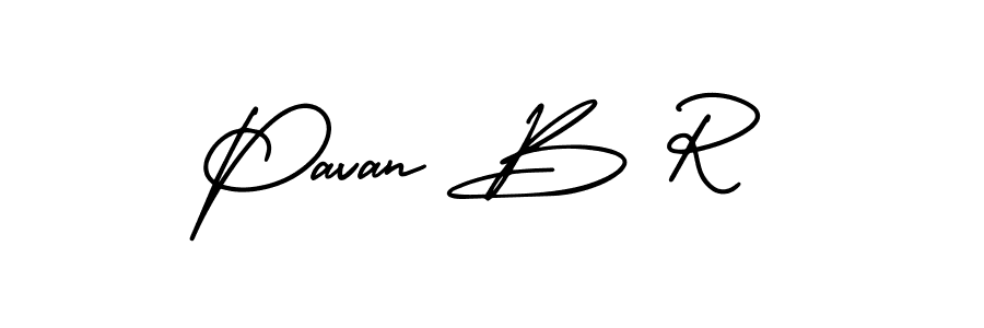 You should practise on your own different ways (AmerikaSignatureDemo-Regular) to write your name (Pavan B R) in signature. don't let someone else do it for you. Pavan B R signature style 3 images and pictures png