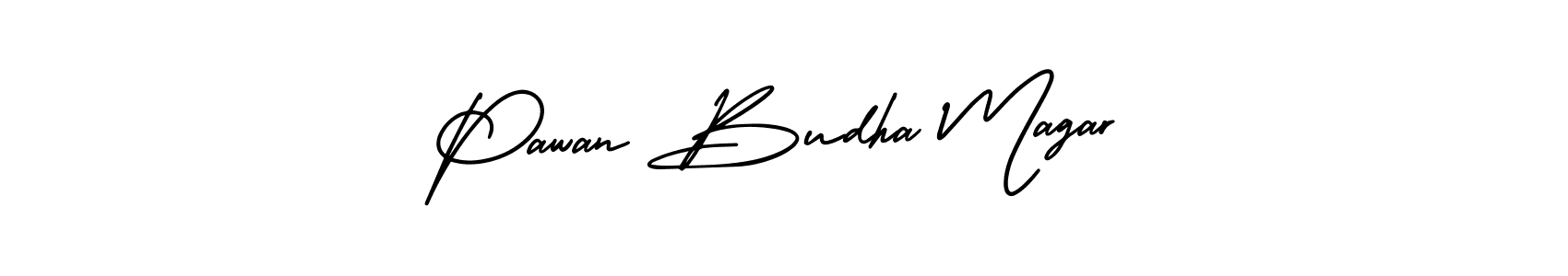 The best way (AmerikaSignatureDemo-Regular) to make a short signature is to pick only two or three words in your name. The name Pawan Budha Magar include a total of six letters. For converting this name. Pawan Budha Magar signature style 3 images and pictures png