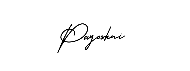 The best way (AmerikaSignatureDemo-Regular) to make a short signature is to pick only two or three words in your name. The name Payoshni include a total of six letters. For converting this name. Payoshni signature style 3 images and pictures png