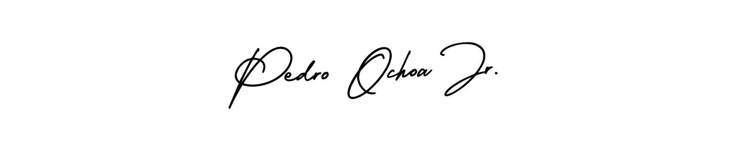 You should practise on your own different ways (AmerikaSignatureDemo-Regular) to write your name (Pedro Ochoa Jr.) in signature. don't let someone else do it for you. Pedro Ochoa Jr. signature style 3 images and pictures png