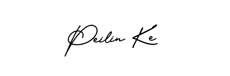 You should practise on your own different ways (AmerikaSignatureDemo-Regular) to write your name (Peilin Ke) in signature. don't let someone else do it for you. Peilin Ke signature style 3 images and pictures png