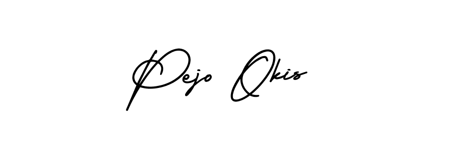 The best way (AmerikaSignatureDemo-Regular) to make a short signature is to pick only two or three words in your name. The name Pejo Okis include a total of six letters. For converting this name. Pejo Okis signature style 3 images and pictures png