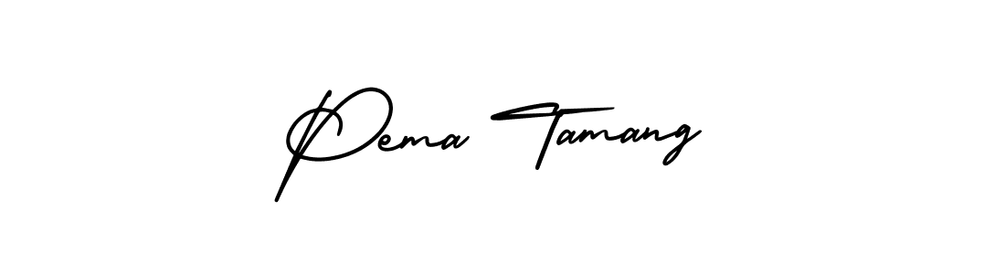 The best way (AmerikaSignatureDemo-Regular) to make a short signature is to pick only two or three words in your name. The name Pema Tamang include a total of six letters. For converting this name. Pema Tamang signature style 3 images and pictures png