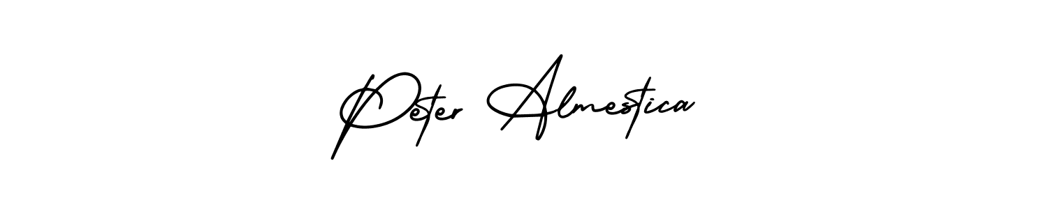 The best way (AmerikaSignatureDemo-Regular) to make a short signature is to pick only two or three words in your name. The name Peter Almestica include a total of six letters. For converting this name. Peter Almestica signature style 3 images and pictures png