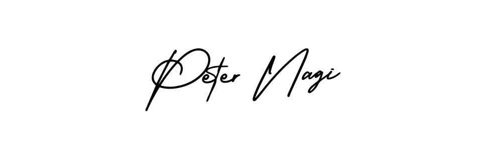 You should practise on your own different ways (AmerikaSignatureDemo-Regular) to write your name (Peter Nagi) in signature. don't let someone else do it for you. Peter Nagi signature style 3 images and pictures png