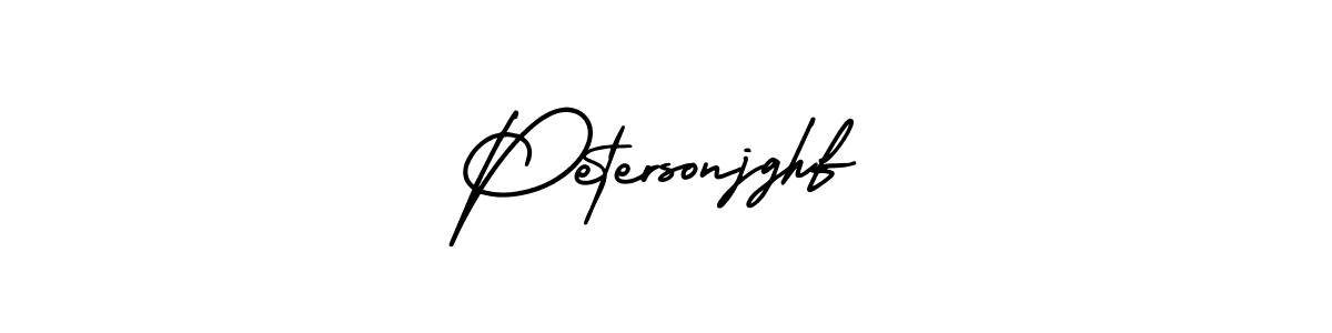 You should practise on your own different ways (AmerikaSignatureDemo-Regular) to write your name (Petersonjghf) in signature. don't let someone else do it for you. Petersonjghf signature style 3 images and pictures png