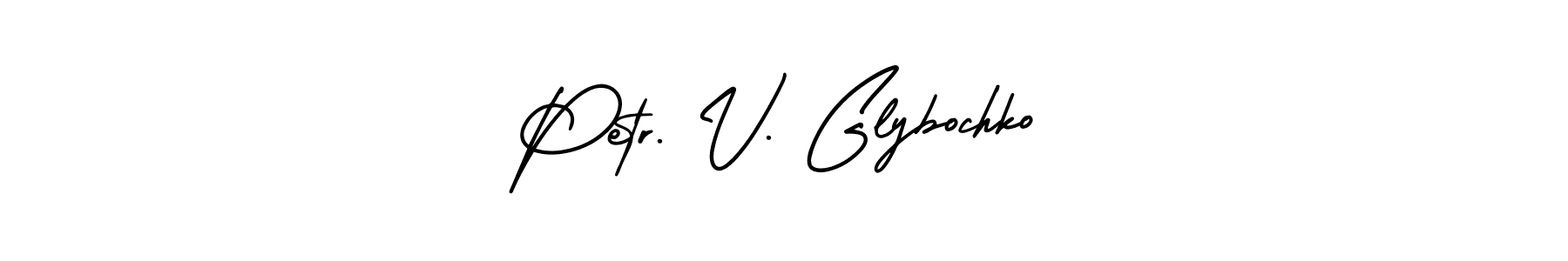 You should practise on your own different ways (AmerikaSignatureDemo-Regular) to write your name (Petr. V. Glybochko) in signature. don't let someone else do it for you. Petr. V. Glybochko signature style 3 images and pictures png