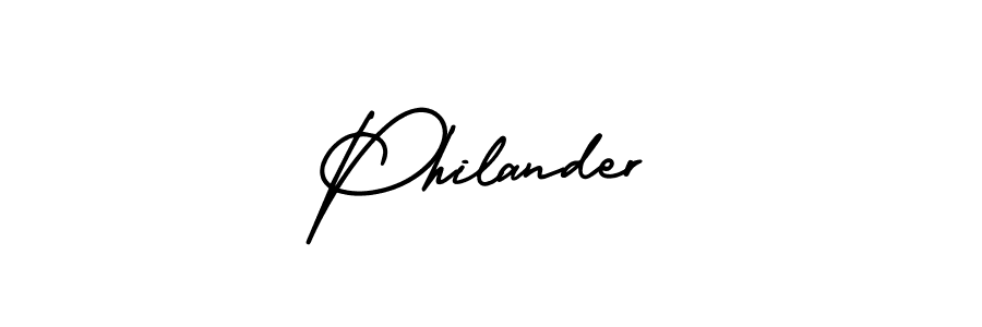 How to make Philander name signature. Use AmerikaSignatureDemo-Regular style for creating short signs online. This is the latest handwritten sign. Philander signature style 3 images and pictures png
