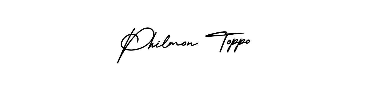 Similarly AmerikaSignatureDemo-Regular is the best handwritten signature design. Signature creator online .You can use it as an online autograph creator for name Philmon Toppo. Philmon Toppo signature style 3 images and pictures png