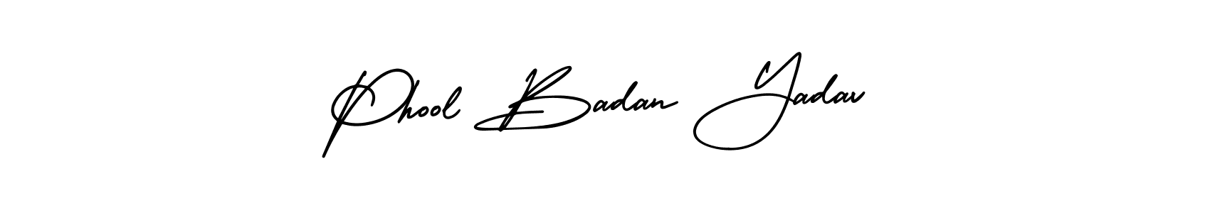 You should practise on your own different ways (AmerikaSignatureDemo-Regular) to write your name (Phool Badan Yadav) in signature. don't let someone else do it for you. Phool Badan Yadav signature style 3 images and pictures png
