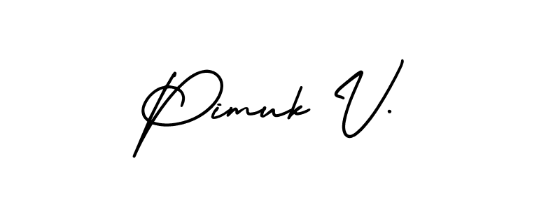 AmerikaSignatureDemo-Regular is a professional signature style that is perfect for those who want to add a touch of class to their signature. It is also a great choice for those who want to make their signature more unique. Get Pimuk V. name to fancy signature for free. Pimuk V. signature style 3 images and pictures png