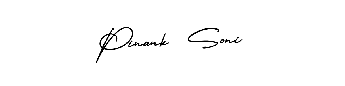 You should practise on your own different ways (AmerikaSignatureDemo-Regular) to write your name (Pinank  Soni) in signature. don't let someone else do it for you. Pinank  Soni signature style 3 images and pictures png