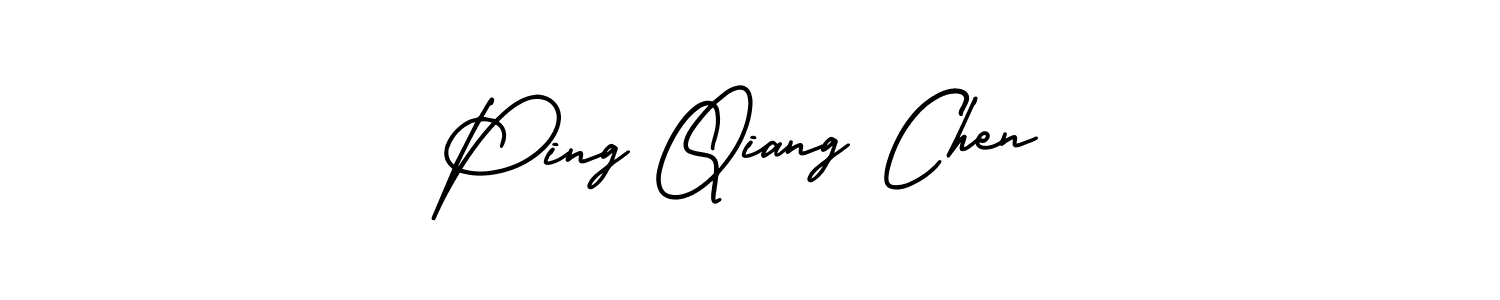 You should practise on your own different ways (AmerikaSignatureDemo-Regular) to write your name (Ping Qiang Chen) in signature. don't let someone else do it for you. Ping Qiang Chen signature style 3 images and pictures png