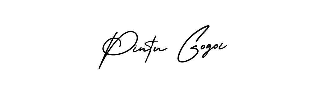 The best way (AmerikaSignatureDemo-Regular) to make a short signature is to pick only two or three words in your name. The name Pintu Gogoi include a total of six letters. For converting this name. Pintu Gogoi signature style 3 images and pictures png