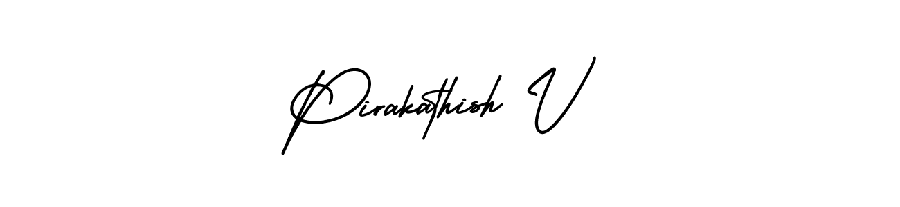 You should practise on your own different ways (AmerikaSignatureDemo-Regular) to write your name (Pirakathish V) in signature. don't let someone else do it for you. Pirakathish V signature style 3 images and pictures png