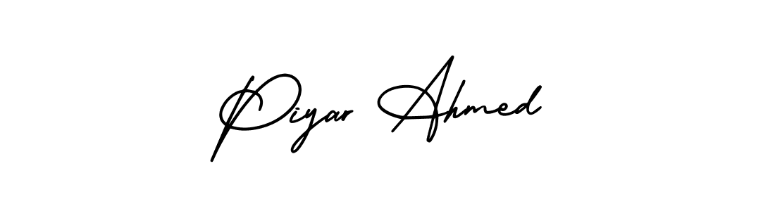 The best way (AmerikaSignatureDemo-Regular) to make a short signature is to pick only two or three words in your name. The name Piyar Ahmed include a total of six letters. For converting this name. Piyar Ahmed signature style 3 images and pictures png