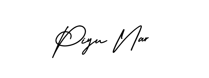 You should practise on your own different ways (AmerikaSignatureDemo-Regular) to write your name (Piyu Nar) in signature. don't let someone else do it for you. Piyu Nar signature style 3 images and pictures png