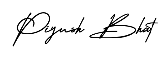 Get inspired by this graceful AmerikaSignatureDemo-Regular signature style for name Piyush Bhat. Smooth loops and balanced proportions for everyday use. Piyush Bhat signature style 3 images and pictures png