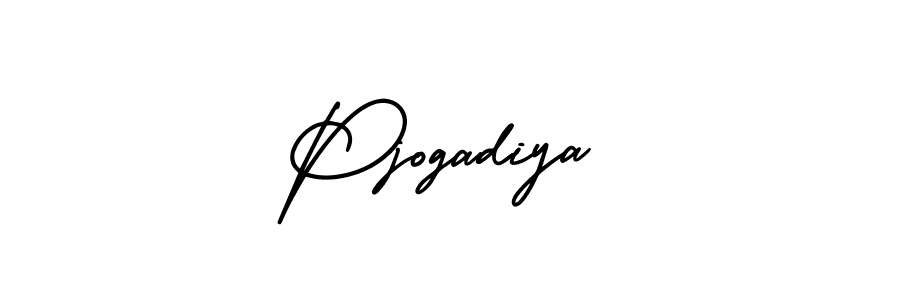 You should practise on your own different ways (AmerikaSignatureDemo-Regular) to write your name (Pjogadiya) in signature. don't let someone else do it for you. Pjogadiya signature style 3 images and pictures png