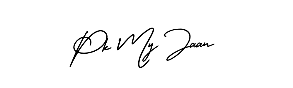 The best way (AmerikaSignatureDemo-Regular) to make a short signature is to pick only two or three words in your name. The name Pk My Jaan include a total of six letters. For converting this name. Pk My Jaan signature style 3 images and pictures png