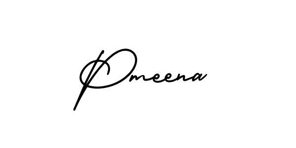 You should practise on your own different ways (AmerikaSignatureDemo-Regular) to write your name (Pmeena) in signature. don't let someone else do it for you. Pmeena signature style 3 images and pictures png