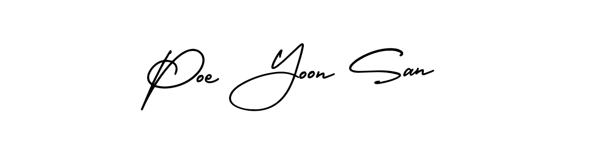 Use a signature maker to create a handwritten signature online. With this signature software, you can design (AmerikaSignatureDemo-Regular) your own signature for name Poe Yoon San. Poe Yoon San signature style 3 images and pictures png