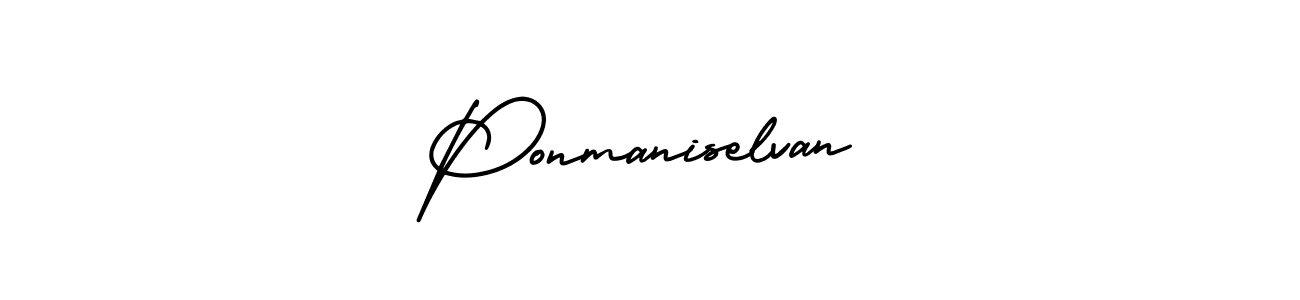 You should practise on your own different ways (AmerikaSignatureDemo-Regular) to write your name (Ponmaniselvan) in signature. don't let someone else do it for you. Ponmaniselvan signature style 3 images and pictures png
