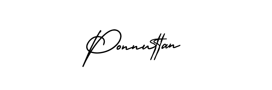 You should practise on your own different ways (AmerikaSignatureDemo-Regular) to write your name (Ponnuttan) in signature. don't let someone else do it for you. Ponnuttan signature style 3 images and pictures png