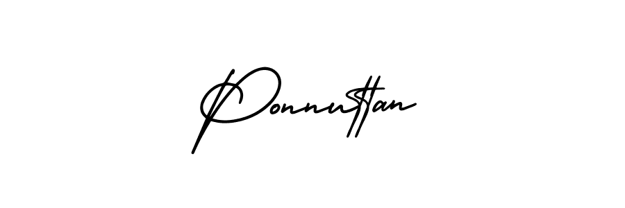 You should practise on your own different ways (AmerikaSignatureDemo-Regular) to write your name (Ponnuttan) in signature. don't let someone else do it for you. Ponnuttan signature style 3 images and pictures png