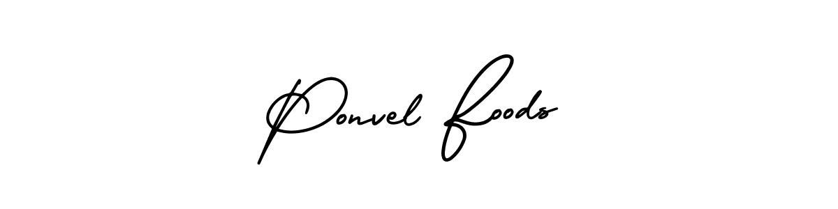 You should practise on your own different ways (AmerikaSignatureDemo-Regular) to write your name (Ponvel Foods) in signature. don't let someone else do it for you. Ponvel Foods signature style 3 images and pictures png
