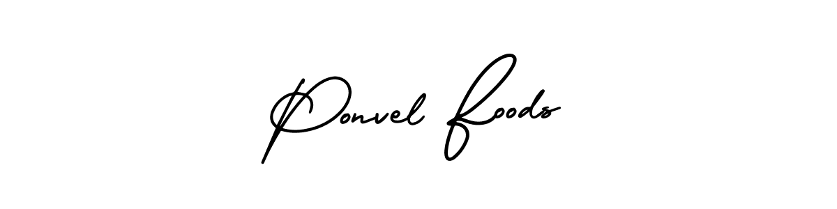 You should practise on your own different ways (AmerikaSignatureDemo-Regular) to write your name (Ponvel Foods) in signature. don't let someone else do it for you. Ponvel Foods signature style 3 images and pictures png