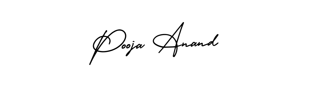 You should practise on your own different ways (AmerikaSignatureDemo-Regular) to write your name (Pooja Anand) in signature. don't let someone else do it for you. Pooja Anand signature style 3 images and pictures png