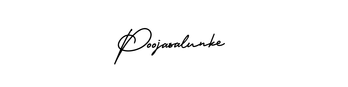 The best way (AmerikaSignatureDemo-Regular) to make a short signature is to pick only two or three words in your name. The name Poojasalunke include a total of six letters. For converting this name. Poojasalunke signature style 3 images and pictures png