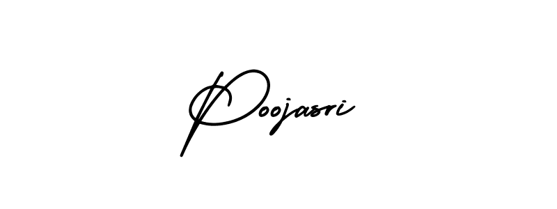 You should practise on your own different ways (AmerikaSignatureDemo-Regular) to write your name (Poojasri) in signature. don't let someone else do it for you. Poojasri signature style 3 images and pictures png