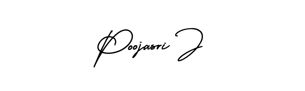 This is the best signature style for the Poojasri J name. Also you like these signature font (AmerikaSignatureDemo-Regular). Mix name signature. Poojasri J signature style 3 images and pictures png