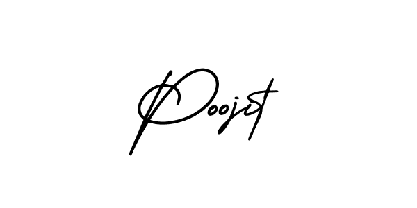 You should practise on your own different ways (AmerikaSignatureDemo-Regular) to write your name (Poojit) in signature. don't let someone else do it for you. Poojit signature style 3 images and pictures png