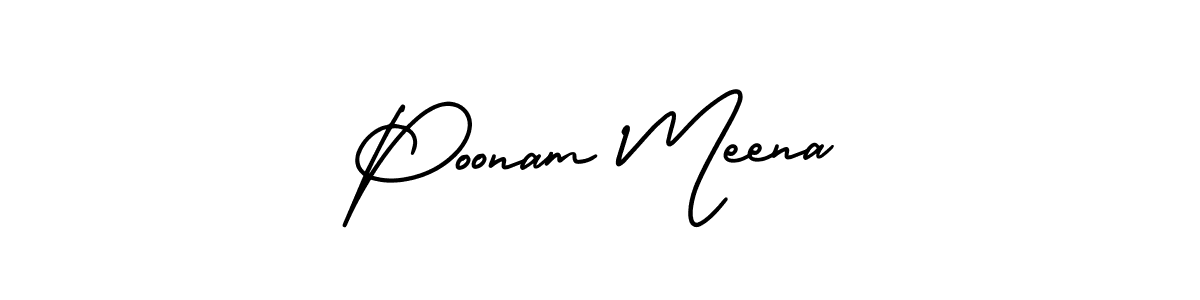You should practise on your own different ways (AmerikaSignatureDemo-Regular) to write your name (Poonam Meena) in signature. don't let someone else do it for you. Poonam Meena signature style 3 images and pictures png