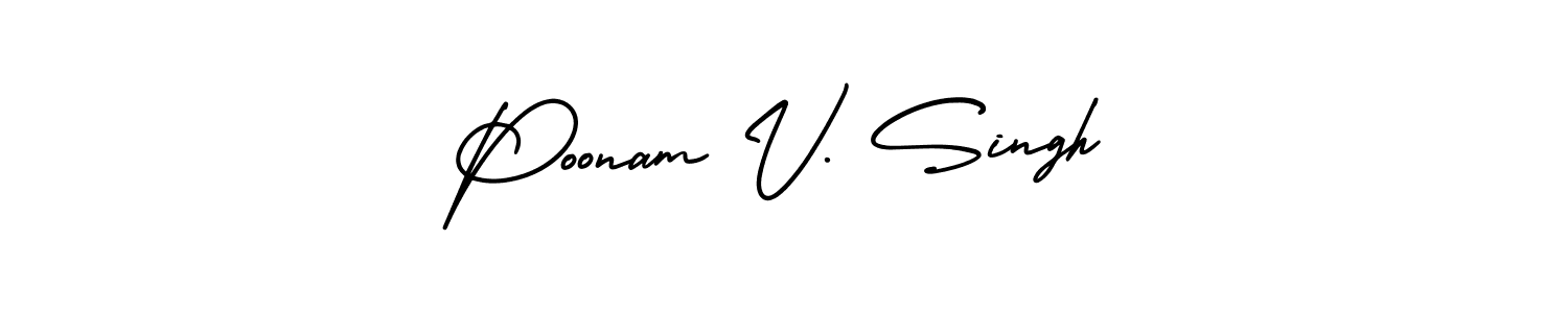 The best way (AmerikaSignatureDemo-Regular) to make a short signature is to pick only two or three words in your name. The name Poonam V. Singh include a total of six letters. For converting this name. Poonam V. Singh signature style 3 images and pictures png