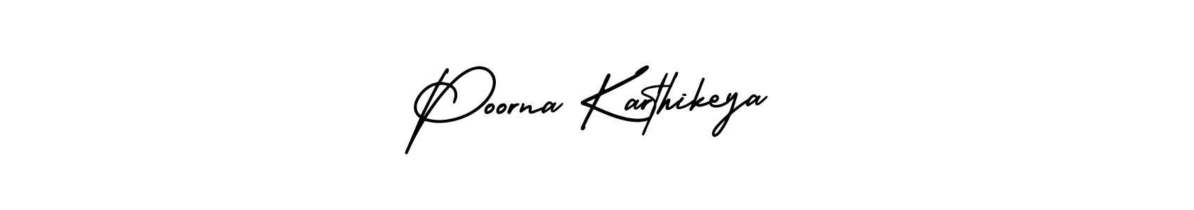 You should practise on your own different ways (AmerikaSignatureDemo-Regular) to write your name (Poorna Karthikeya) in signature. don't let someone else do it for you. Poorna Karthikeya signature style 3 images and pictures png