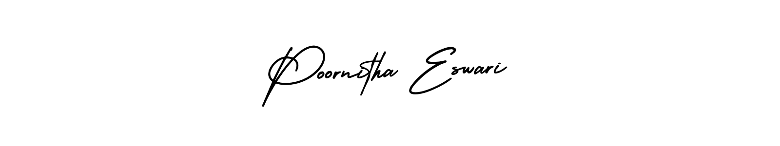 You should practise on your own different ways (AmerikaSignatureDemo-Regular) to write your name (Poornitha Eswari) in signature. don't let someone else do it for you. Poornitha Eswari signature style 3 images and pictures png