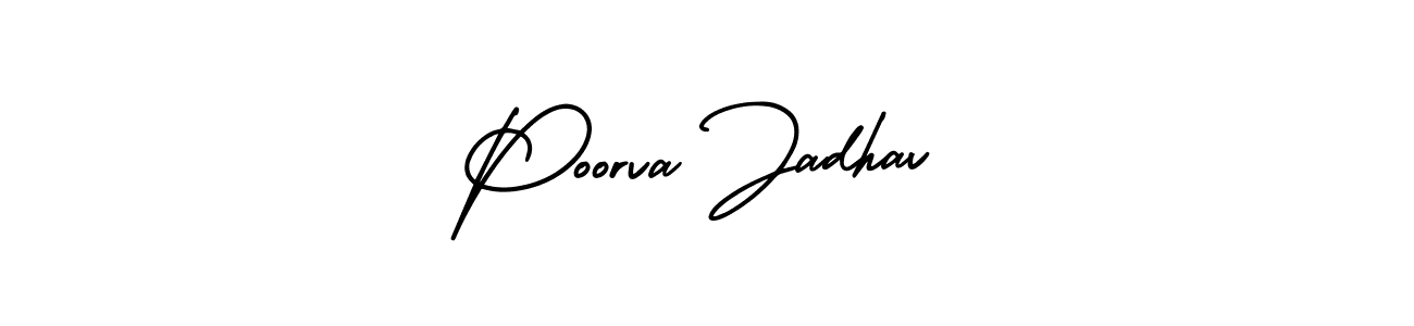 AmerikaSignatureDemo-Regular is a professional signature style that is perfect for those who want to add a touch of class to their signature. It is also a great choice for those who want to make their signature more unique. Get Poorva Jadhav name to fancy signature for free. Poorva Jadhav signature style 3 images and pictures png